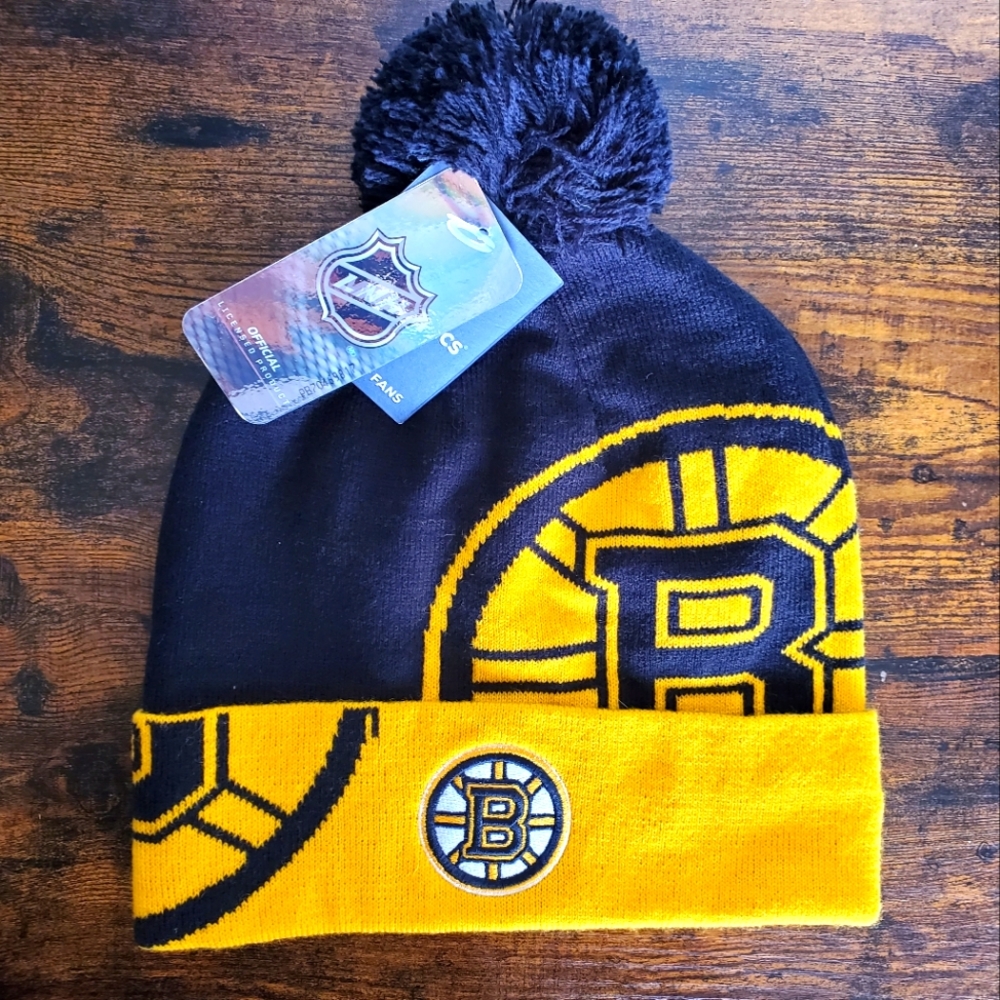 Boston Bruins Fanatics Block Cuffed Pom Knit Hat Black & Gold